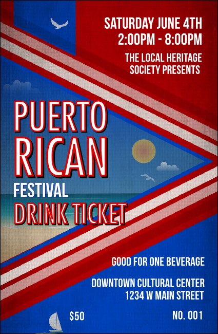 Puerto Rico Flag Drink Ticket Product Front