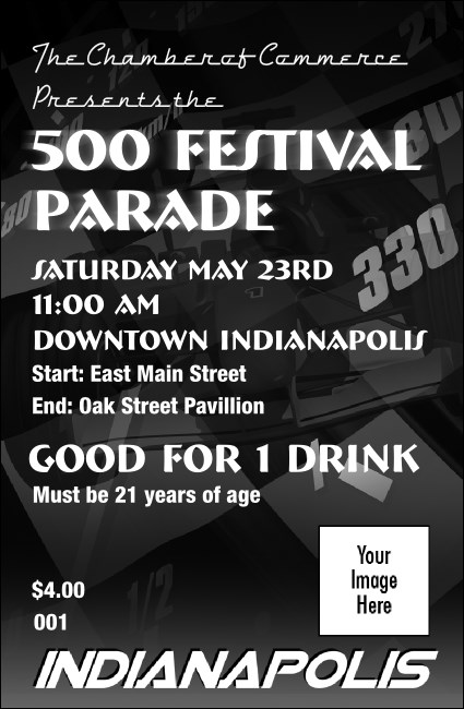 Indianapolis Drink Ticket (black and white) Product Front