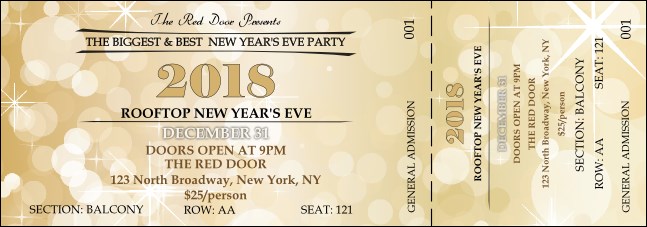 Gold Glitter Reserved Event Ticket Product Front