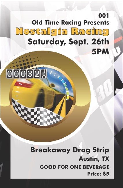 Stock Car Racing Drink Ticket Product Front