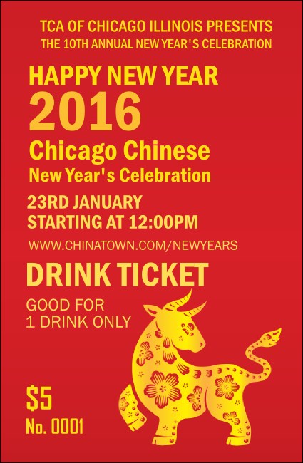 Chinese New Year Ox Drink Ticket Product Front
