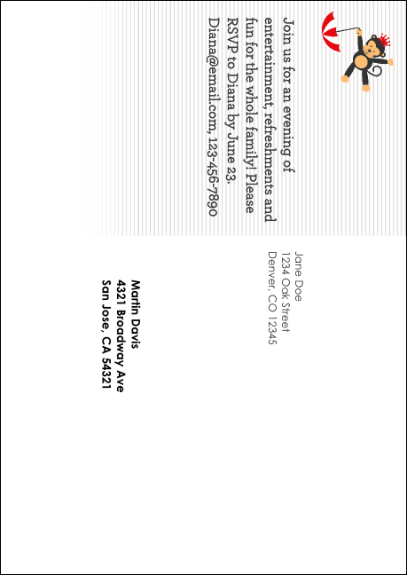 Carnival Monkey Postcard Mailer Product Back