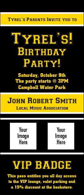 Sports Ticket Black & Yellow VIP Event Badge Large