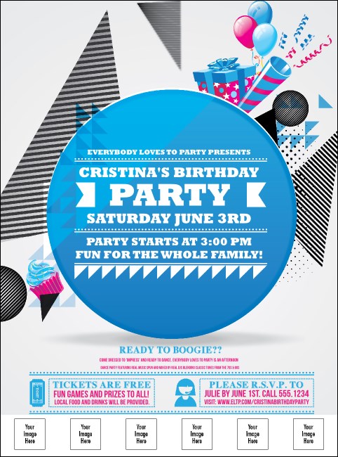 Birthday Party Geometric Logo Flyer Product Front