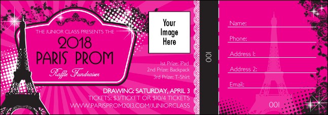 Paris Pink and Black Raffle Ticket Product Front