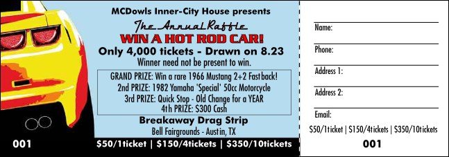 Vintage Hot Rod Raffle Ticket Product Front
