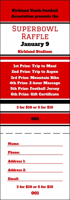 Sports Raffle Ticket 008 in Red and Black