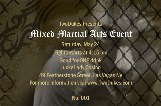 Mixed Martial Arts Drink Ticket Product Front