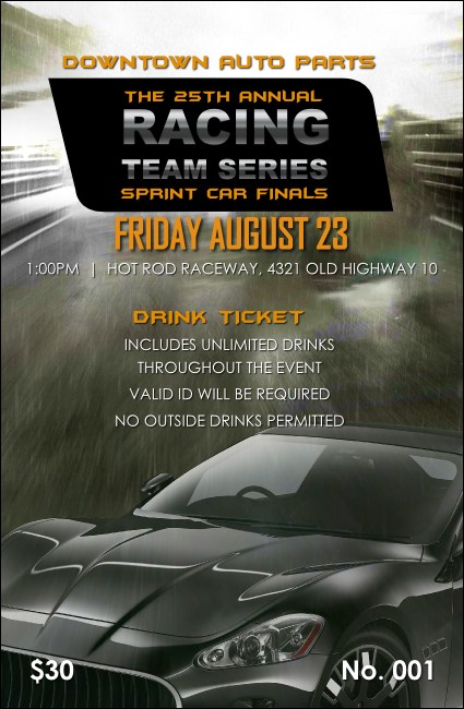 Auto Racing Drink Ticket Product Front