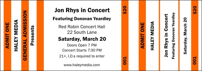 Orange and White Event Ticket Product Front